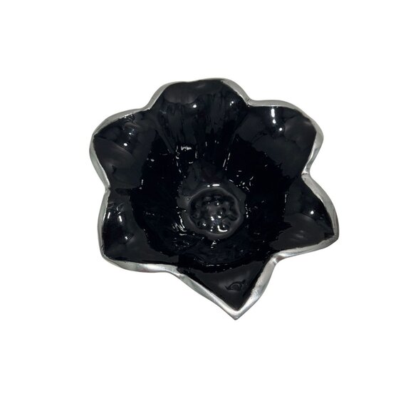 NEW Julia Knight Flowers Lily 5" Black Caviar Bowls Enamel Aluminum Signed - Picture 5 of 9